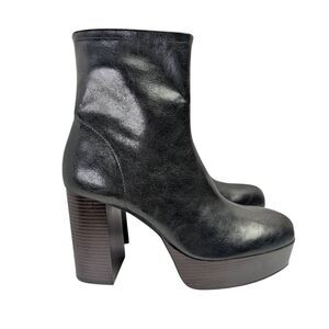 Zara Black block heel platform boots booties womens 41 EU 10 US